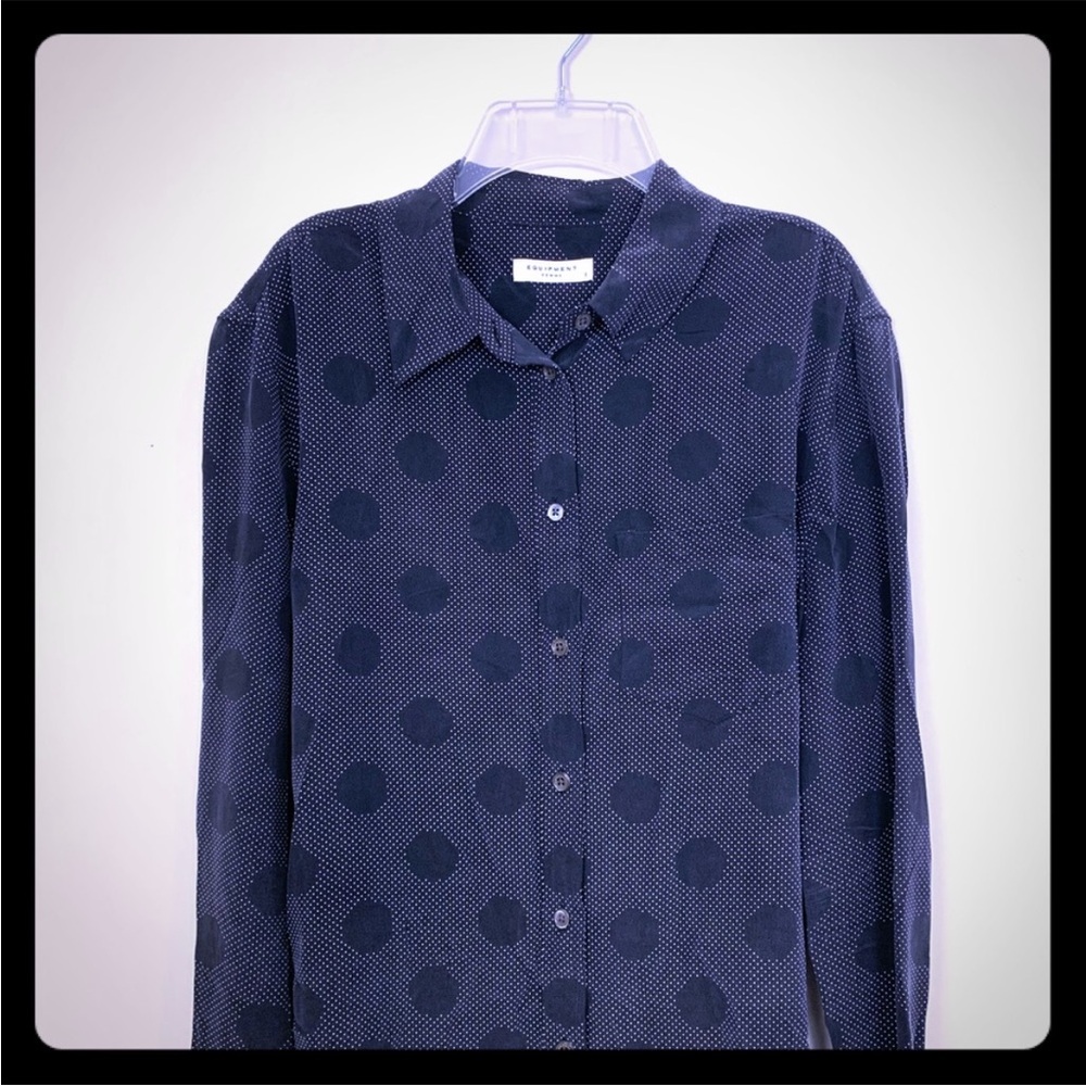 EUC EQUIPMENT Black Polka Dot Silk Shirt